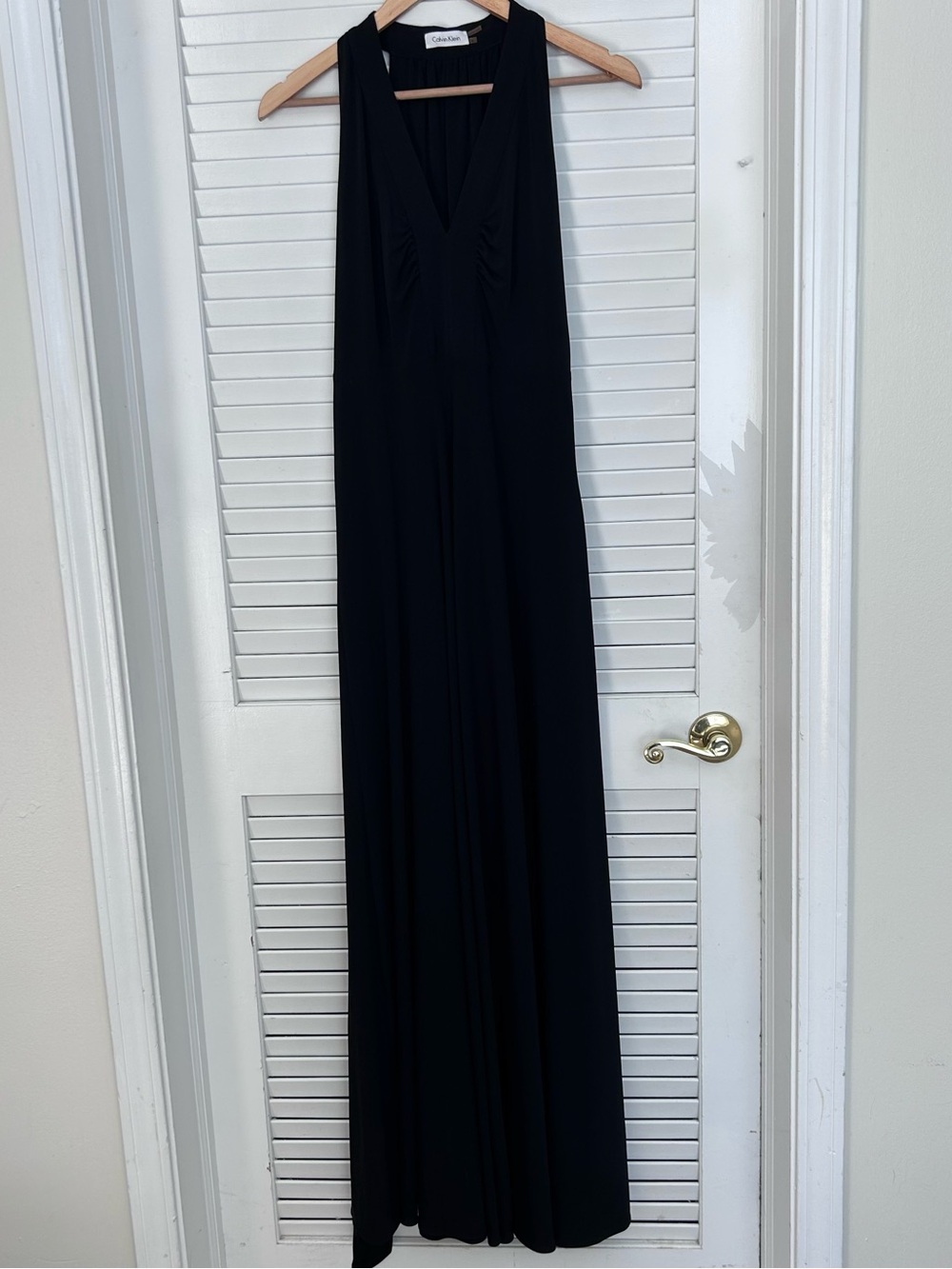 🖤MAKE OFFER🖤 Calvin Klein Black V-Neck Halter Maxi Evening Gown Sleeveless 4 - Picture 2 of 8